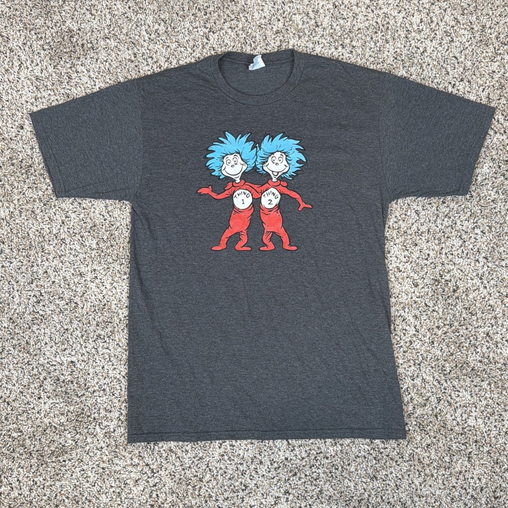Dr Seuss Thing 1 Thing 2 Graphic T Shirt Black Port Company Large Unisex